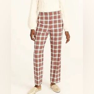 J Crew pull on straight leg bi stretch snowy tartan wool size 12